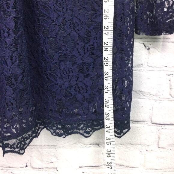 XJF.MC Whimsigoth Navy Feminine Romantic Lace Long Sleeve Knee Length Dress M - Picture 10 of 13